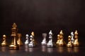 Golden Chess King standing to Be around of other chess, Concept of a leader must have courage and challenge in the competition, Royalty Free Stock Photo