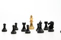 Golden Chess King standing to Be around of other chess, Concept of a leader must have courage and challenge in the competition, Royalty Free Stock Photo