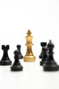 Golden Chess King standing to Be around of other chess, Concept of a leader must have courage and challenge in the competition, Royalty Free Stock Photo