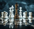 The Golden Chess King stood alone in the middle of the chessboard. - Generative ai Royalty Free Stock Photo