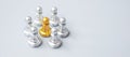 Golden chess pawn pieces or leader  leader businessman with circle of silver men. leadership, business, team, and teamwork concept Royalty Free Stock Photo