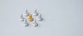 Golden chess pawn pieces or leader  leader businessman with circle of silver men. leadership, business, team, and teamwork concept Royalty Free Stock Photo