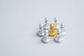 Golden chess pawn pieces or leader  leader businessman with circle of silver men. leadership, business, team, and teamwork concept Royalty Free Stock Photo