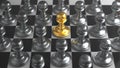 Golden Chess Pawn Standing Out From The Crowd