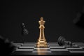 Golden chess piece on dark background with winner or victory concept. King of chess and competition ideas. 3D rendering