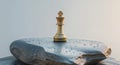 A golden chess piece sitting on top of a rock Royalty Free Stock Photo