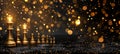 Golden chess pieces on board with festive bokeh lights, strategic gameplay concept Royalty Free Stock Photo