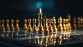 Golden Chess Pieces Under Blue Light