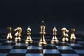 Golden chess team on chess board