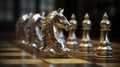 Golden chess unicorn with silver pawns - 3D illustration, generative ai Royalty Free Stock Photo