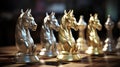 Golden chess unicorn with silver pawns - 3D illustration, generative ai Royalty Free Stock Photo