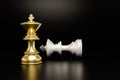 Golden chess and white on black background, business concept Royalty Free Stock Photo