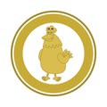 Golden chicken in a circular panel on a white background - vector