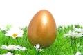 Golden chicken easter egg on grass