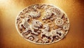 Golden Chinese Dragon Ornament on Glittering Background, AI Generated