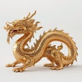 Golden Chinese Dragon on Pure White Background