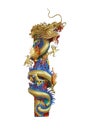 Golden Chinese Dragon Wrapped around red pole on white background Royalty Free Stock Photo