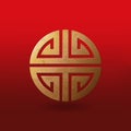 Golden Chinese symbol Shou on red background