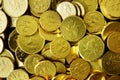 Golden chocolate coins closeup collection