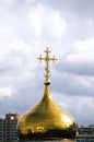 Golden Christian cross and dome of the temple Royalty Free Stock Photo