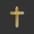 Golden christian cross icon. Symbol of Christianity on a grey background. Vector illustration Royalty Free Stock Photo