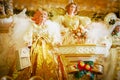 Golden Christmas angels on display for the holidays Royalty Free Stock Photo