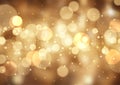 Golden Christmas background with bokeh lights and stars design Royalty Free Stock Photo