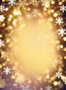 golden Christmas background with snowflakes and stars Royalty Free Stock Photo