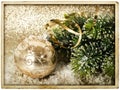 Golden christmas ball with christmas tree branch Royalty Free Stock Photo