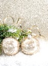 Golden christmas ball with christmas tree branch Royalty Free Stock Photo