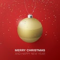 Golden Christmas ball on a red background