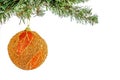 Golden Christmas ball on tree branch Royalty Free Stock Photo