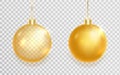 Golden Christmas balls set. 3d luxury bauble design element. Xmas gold decoration. Clear glass hang toy. New year gift Royalty Free Stock Photo