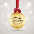 Golden Christmas Bauble Red Ribbon Royalty Free Stock Photo