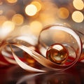 golden christmas baubles and ribbon on a bokeh background Royalty Free Stock Photo