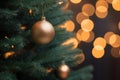 golden christmas baubles on a christmas tree Royalty Free Stock Photo