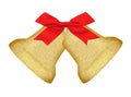Golden Christmas bells and red bow isolated on white Royalty Free Stock Photo