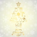 Golden Christmas card, Christmas symbol icons, Merry Christmas, Happy New Year - vector Royalty Free Stock Photo