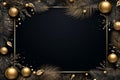 golden christmas dark background with christmas tree and balls, golden theme, ai generated Royalty Free Stock Photo