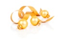 Golden christmas decoration balls with satin ribbon Royalty Free Stock Photo