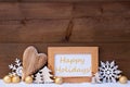 Golden Christmas Decoration, Snow, Happy Holidays Royalty Free Stock Photo