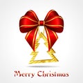 Golden christmas decoration - tree with red ribbon
