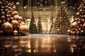 golden christmas decorations in the lobby of a building Royalty Free Stock Photo