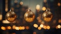 Golden christmas light decorations in a winter night background, creating a magical holiday ambiance Royalty Free Stock Photo