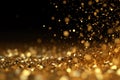 Golden christmas lights background. Close_up of falling golden glitter. Royalty Free Stock Photo