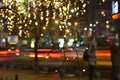 Golden Christmas lights on city street