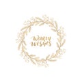 Golden Christmas line art card. Hand drawn winter elements. Holidays gold frame. Royalty Free Stock Photo