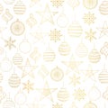 Golden Christmas ornaments seamless vector pattern. Repeating background hand-drawn metallic gold foil Christmas baubles Royalty Free Stock Photo