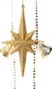 Golden christmas star and bells. Royalty Free Stock Photo