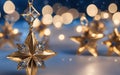 Golden christmas star with bokeh background. 3d rendering Royalty Free Stock Photo